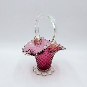Vintage Murano Italian Venetian Ruby Glass Gold Dust Aventurine Basketweave Vase